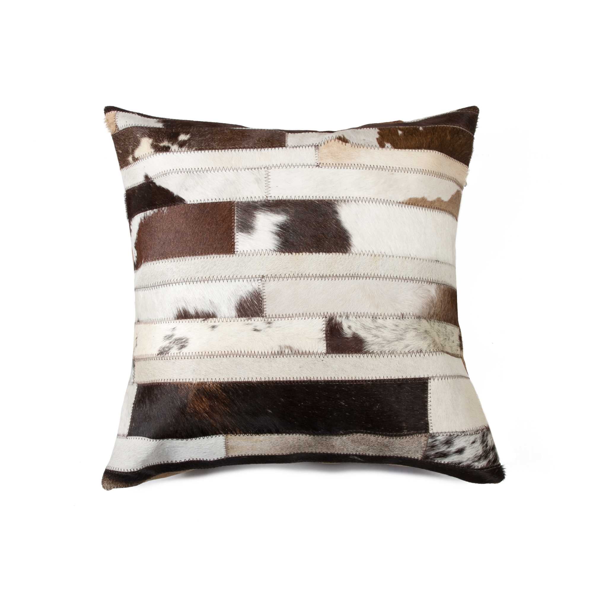 Chocolate and Ivory Striped Cowhide Accent Throw Pillow
