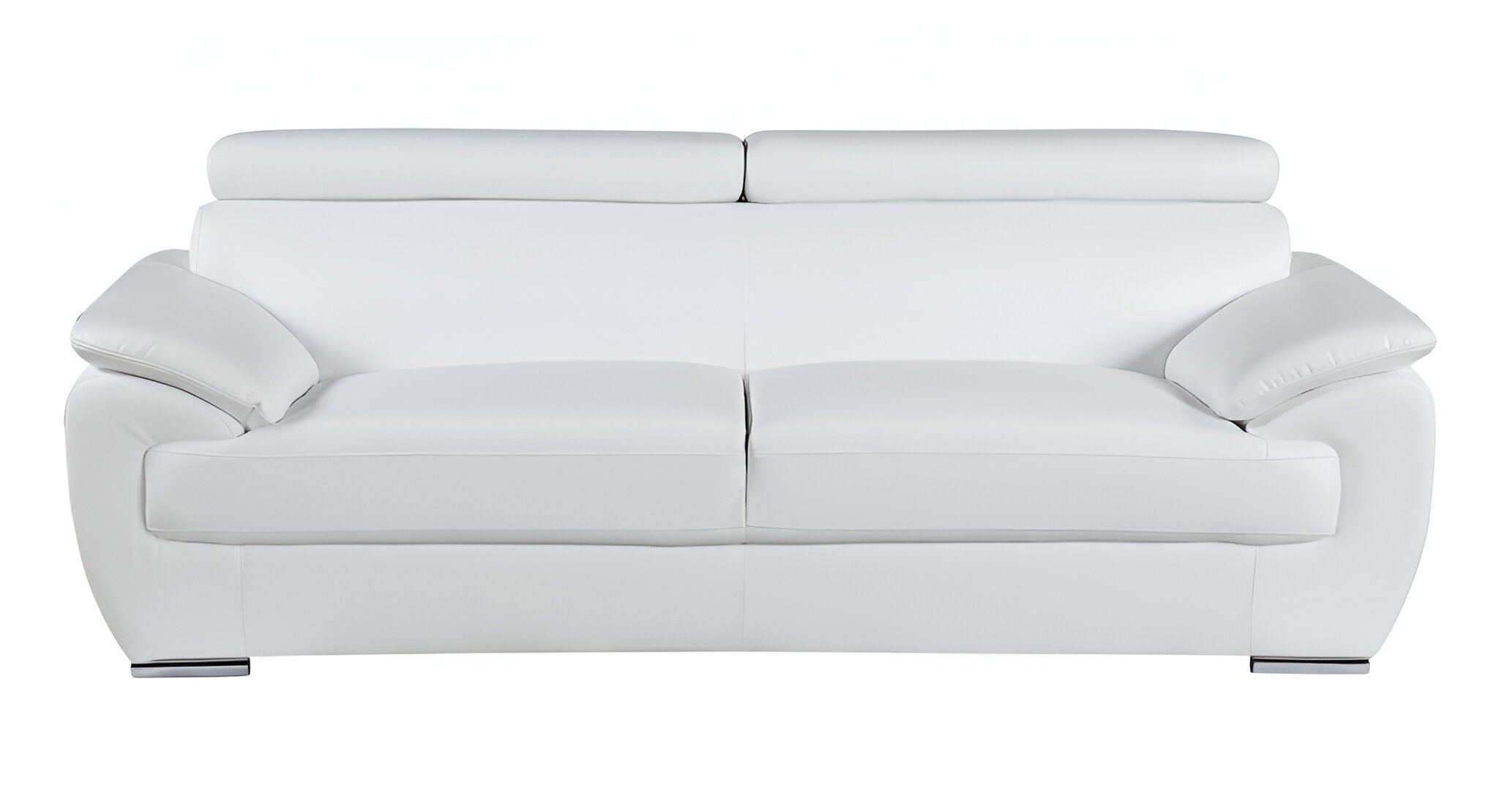 86" Modern White Leather Sofa with Silver Stainless Steel Legs