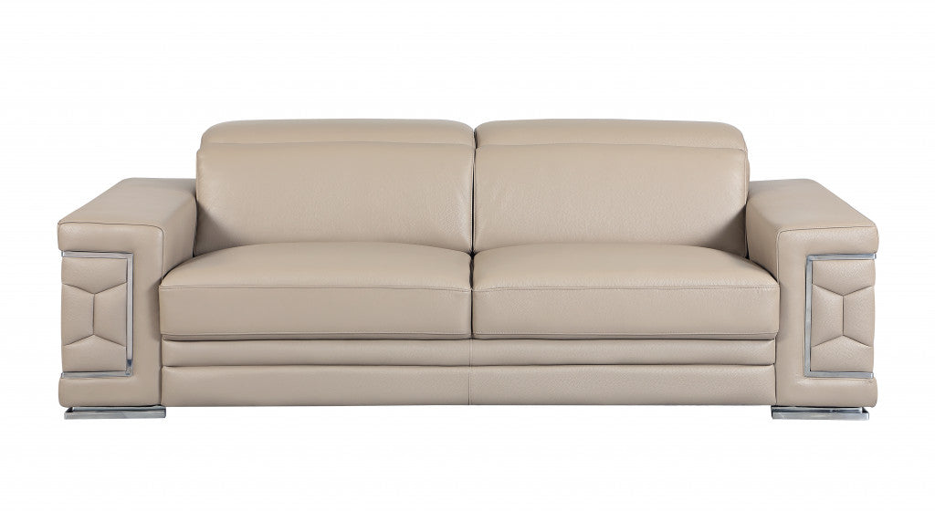 Modern 160" Extra Large Beige Italian Leather 2 Piece Living Room Set