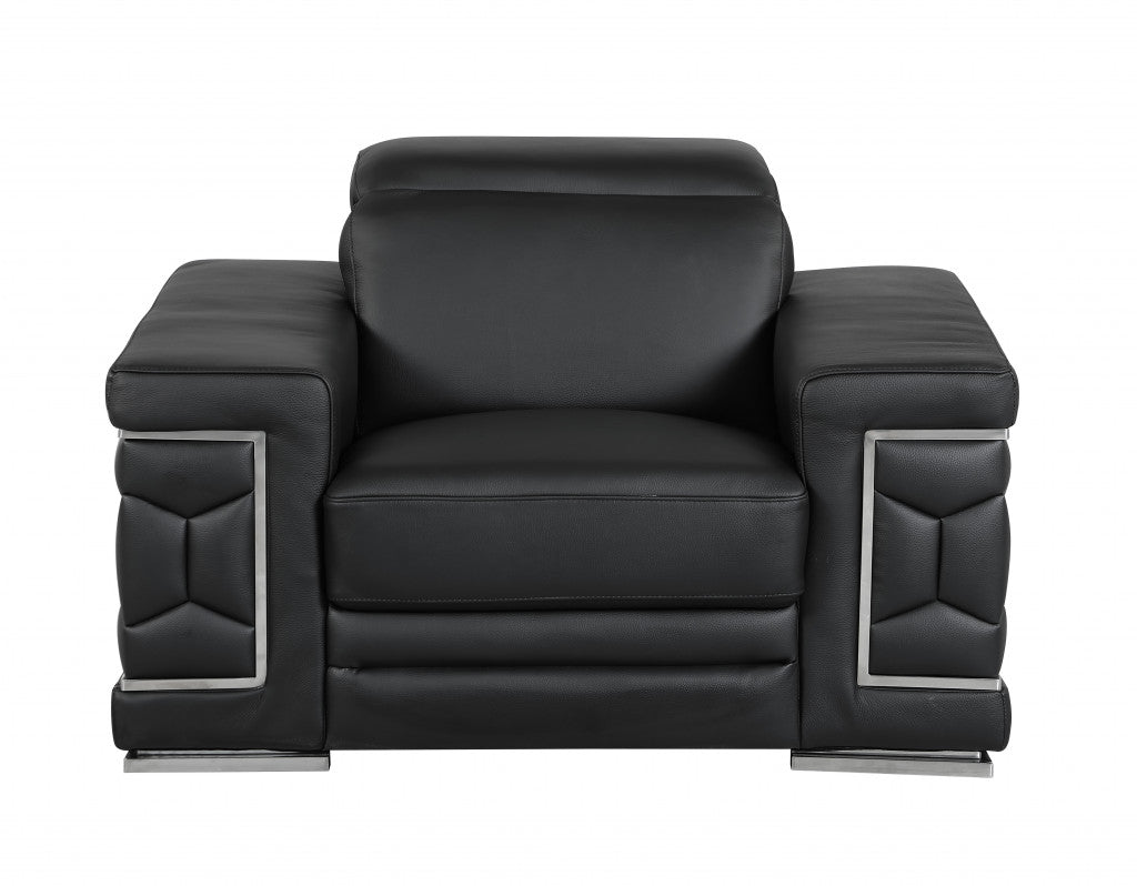 Modern Black Top Grain Italian Leather 3-Piece Living Room Set