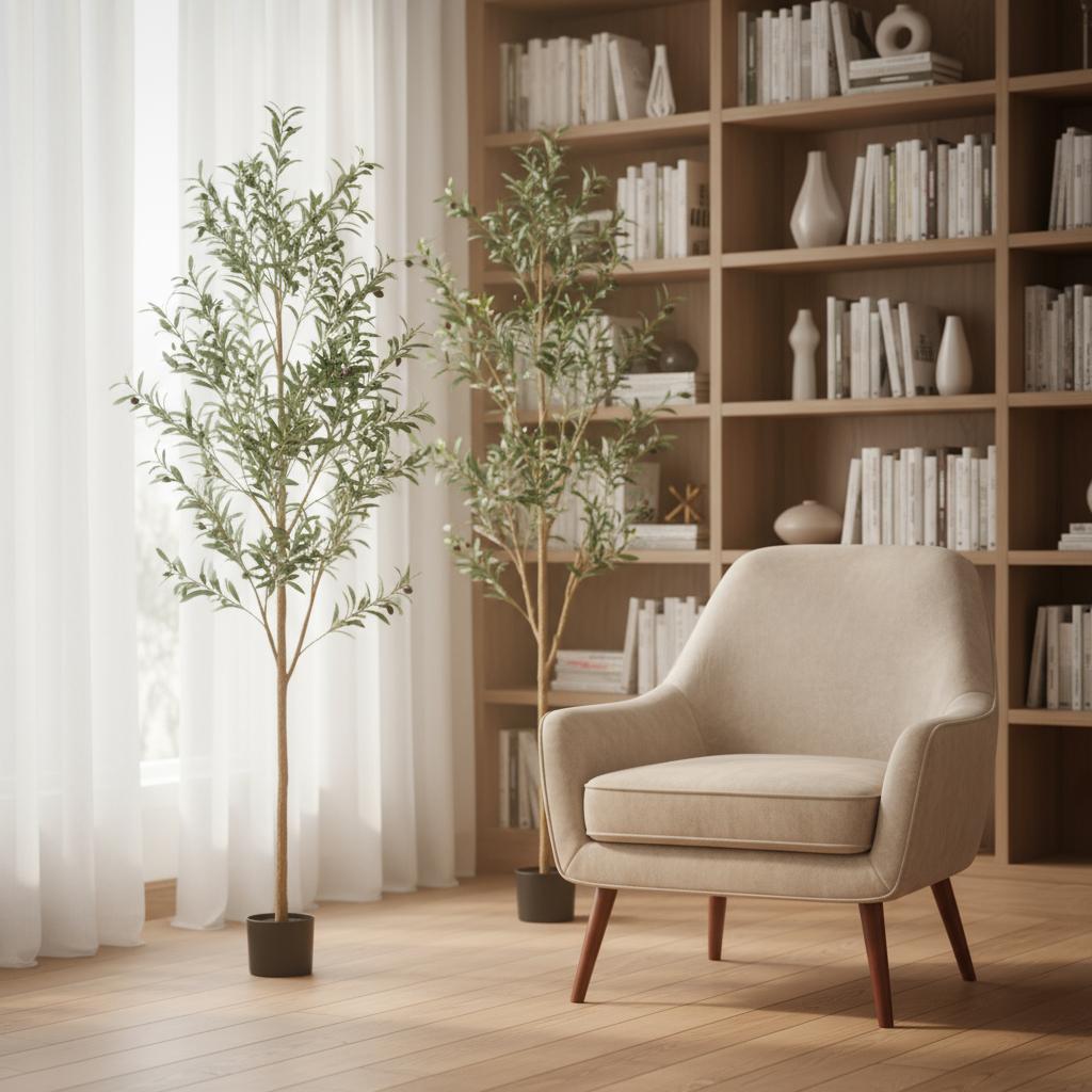 Set of 2 72" Artificial Olive Trees in Black Pots
