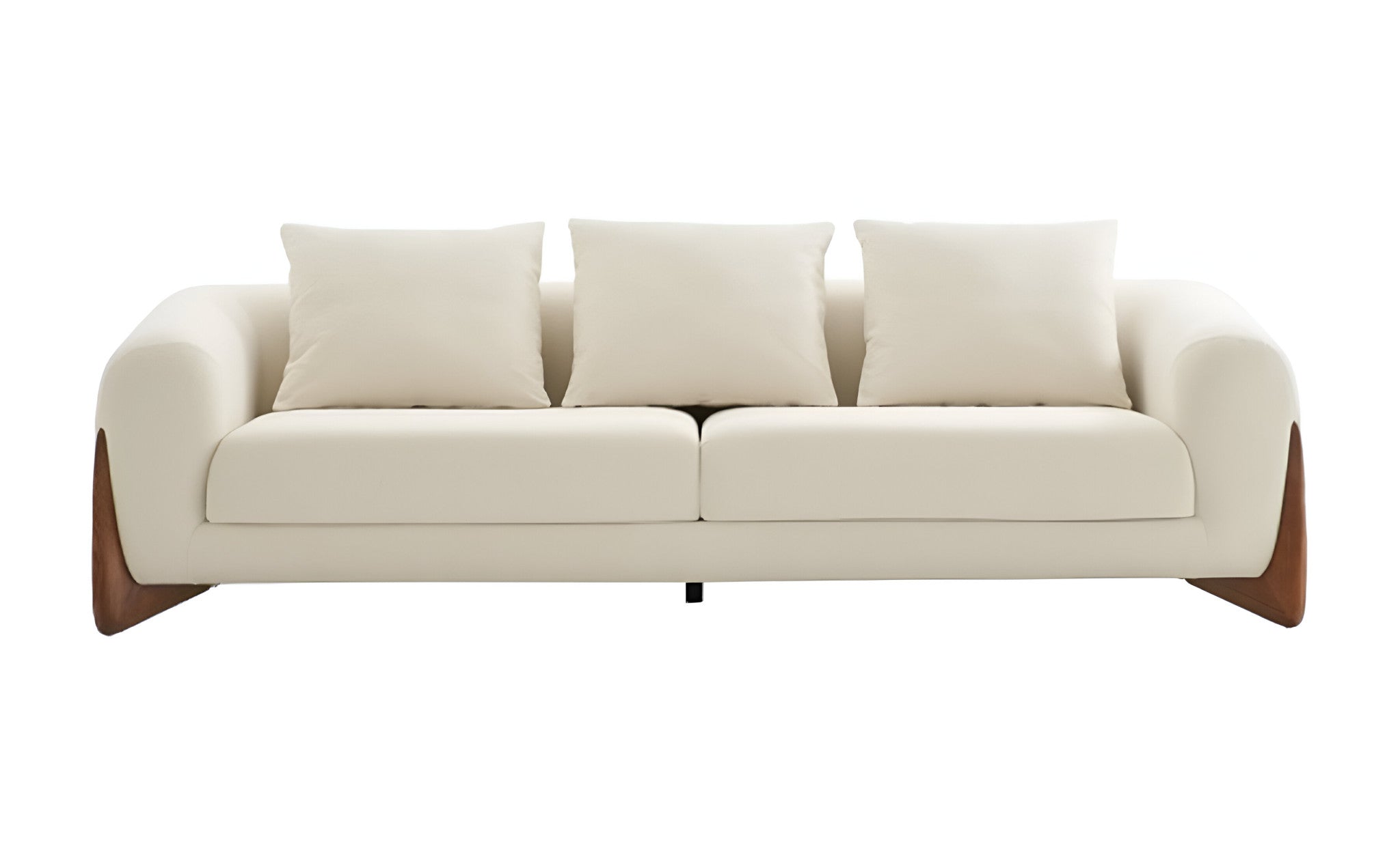 100" Contemporary Cream Fabric Sofa with Wood Brown Legs