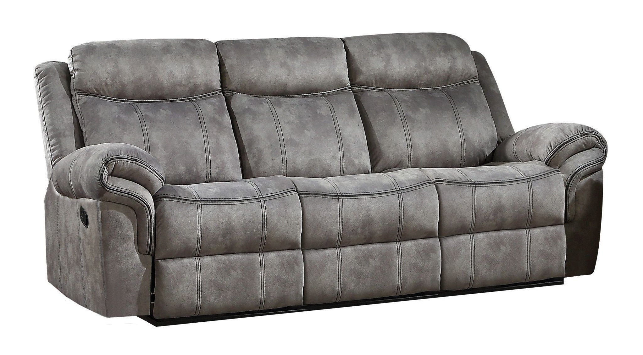 87" Contemporary Gray Velvet Manual Reclining Sofa with USB Ports & Black Legs