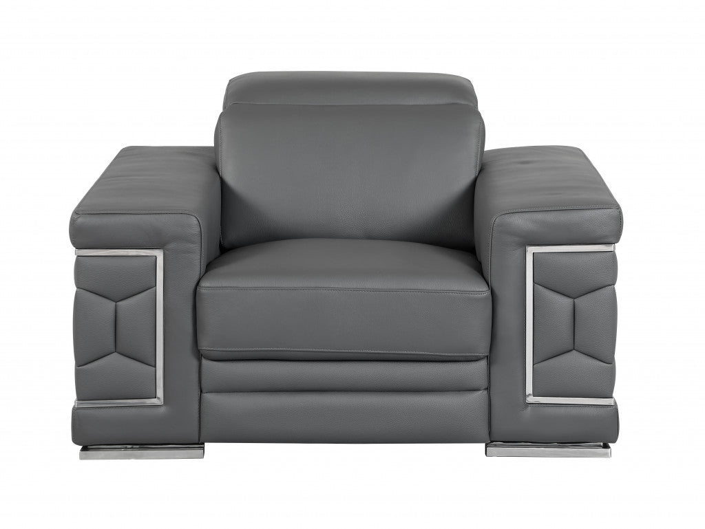 Modern 47" Dark Slate Gray Top Grain Genuine Leather Accent Armchair