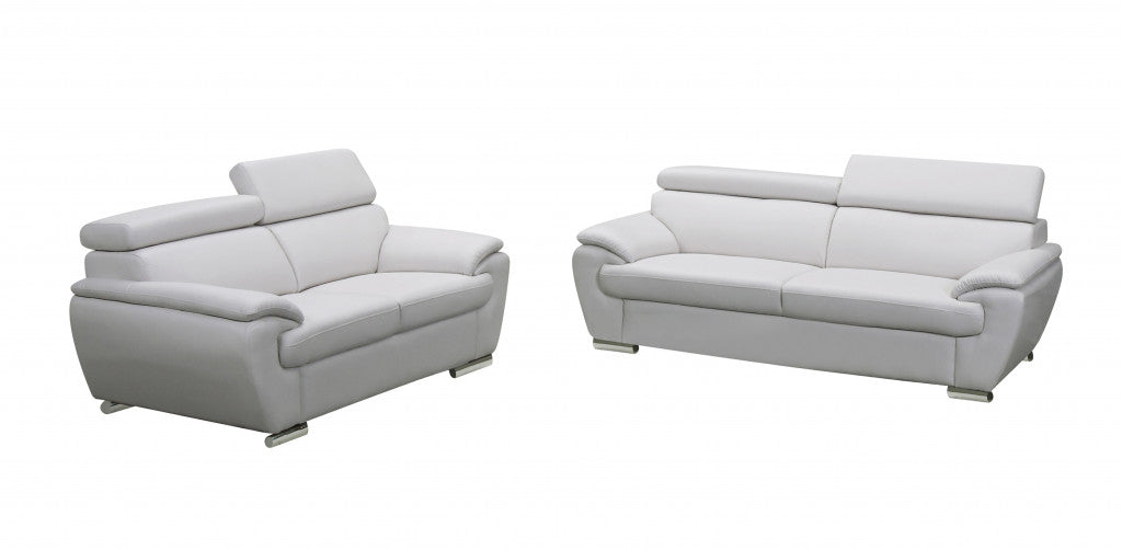 Modern 39" Deep White Genuine Leather 2 Piece Living Room Set