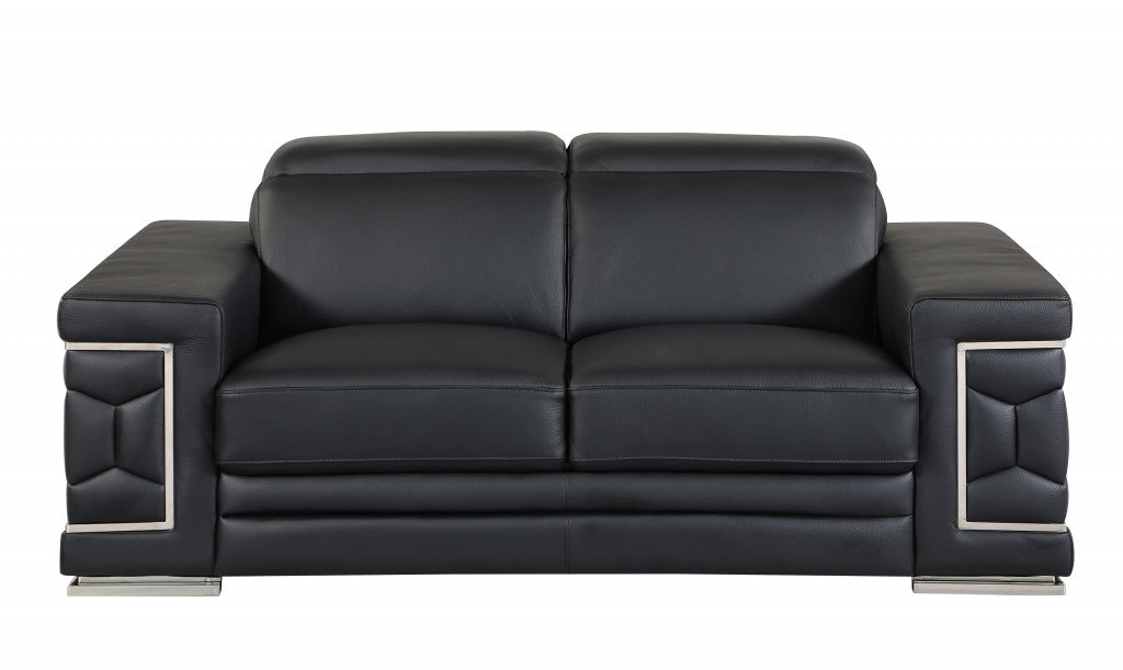 Modern 41" Extra Deep Black Italian Leather 2 Piece Living Room Set