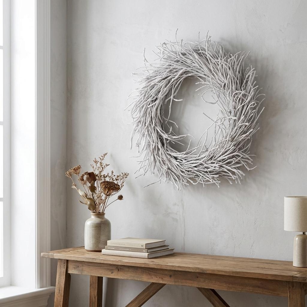 28" White Willow Dried Botanical Wreath