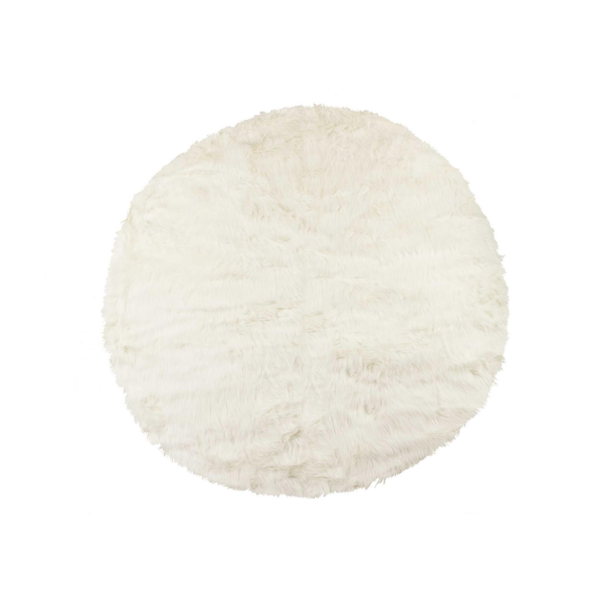 Off White Faux Fur Shag Washable Round Rug