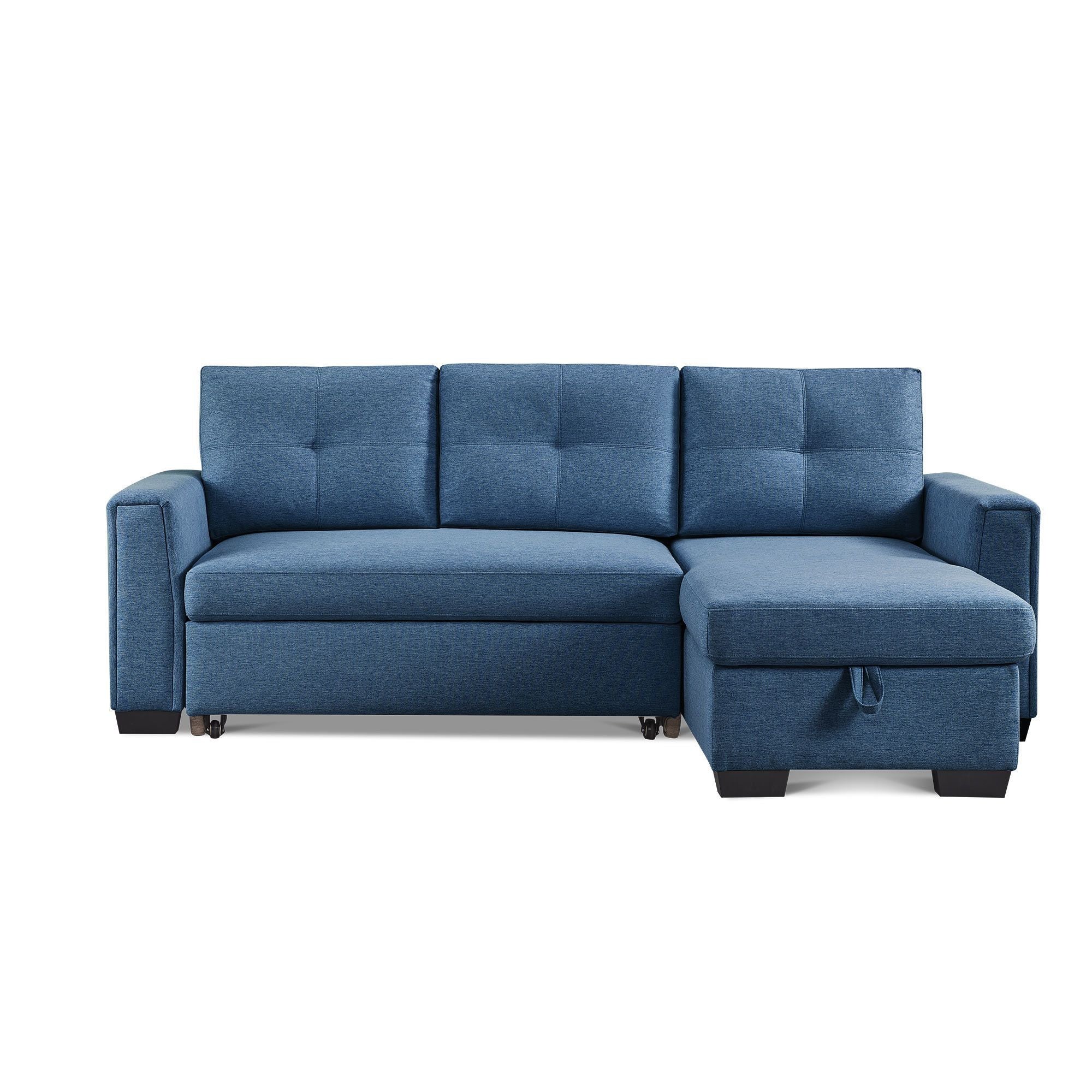 92" Modern Blue Polyester Blend Convertible Futon Sleeper Sofa with Black Legs