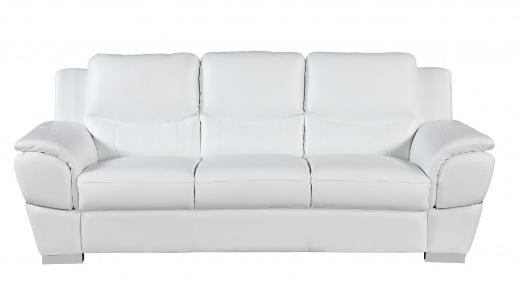 85" Modern White Leather Sofa with Silver Stainless Steel Legs