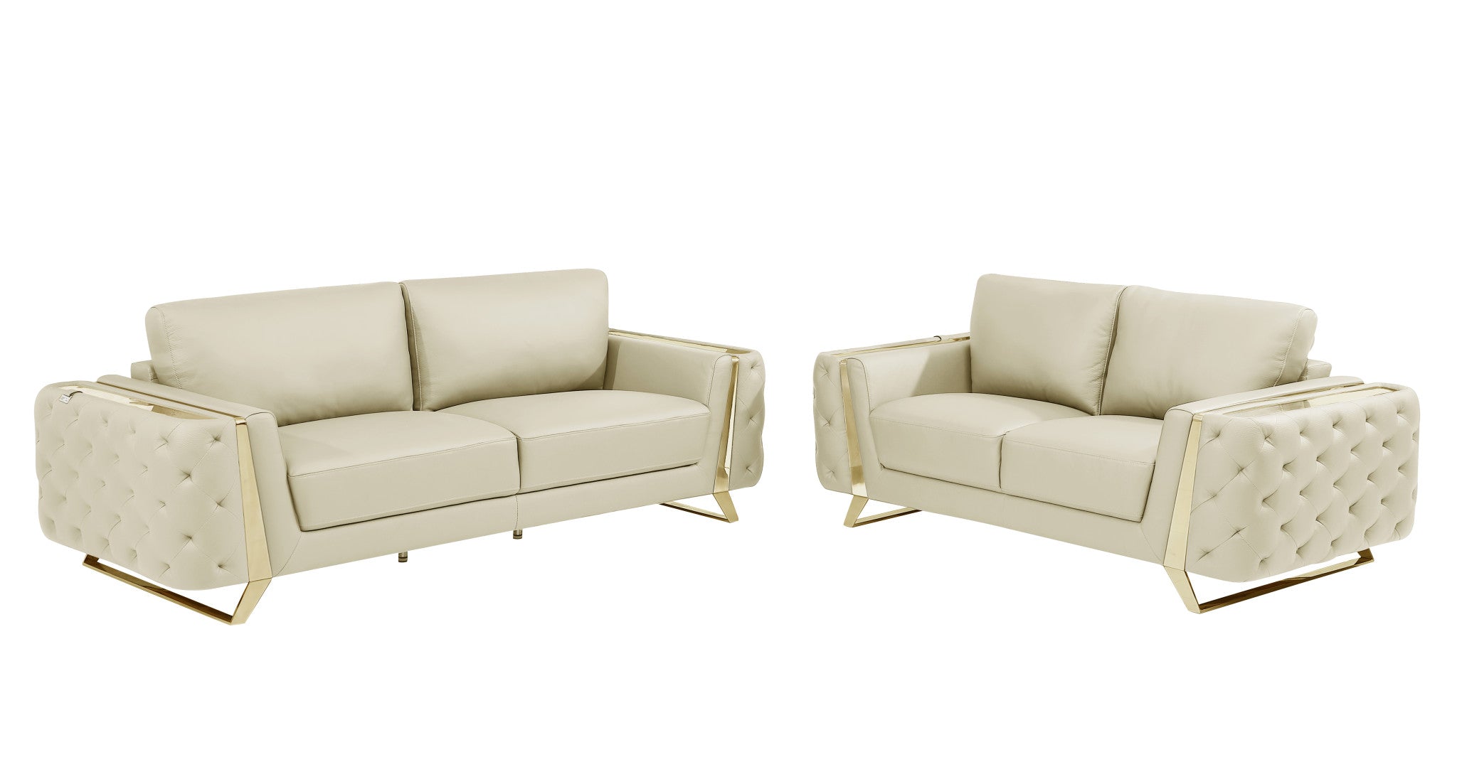 Contemporary 90" Beige Top Grain Italian Leather 2 Piece Living Room Set