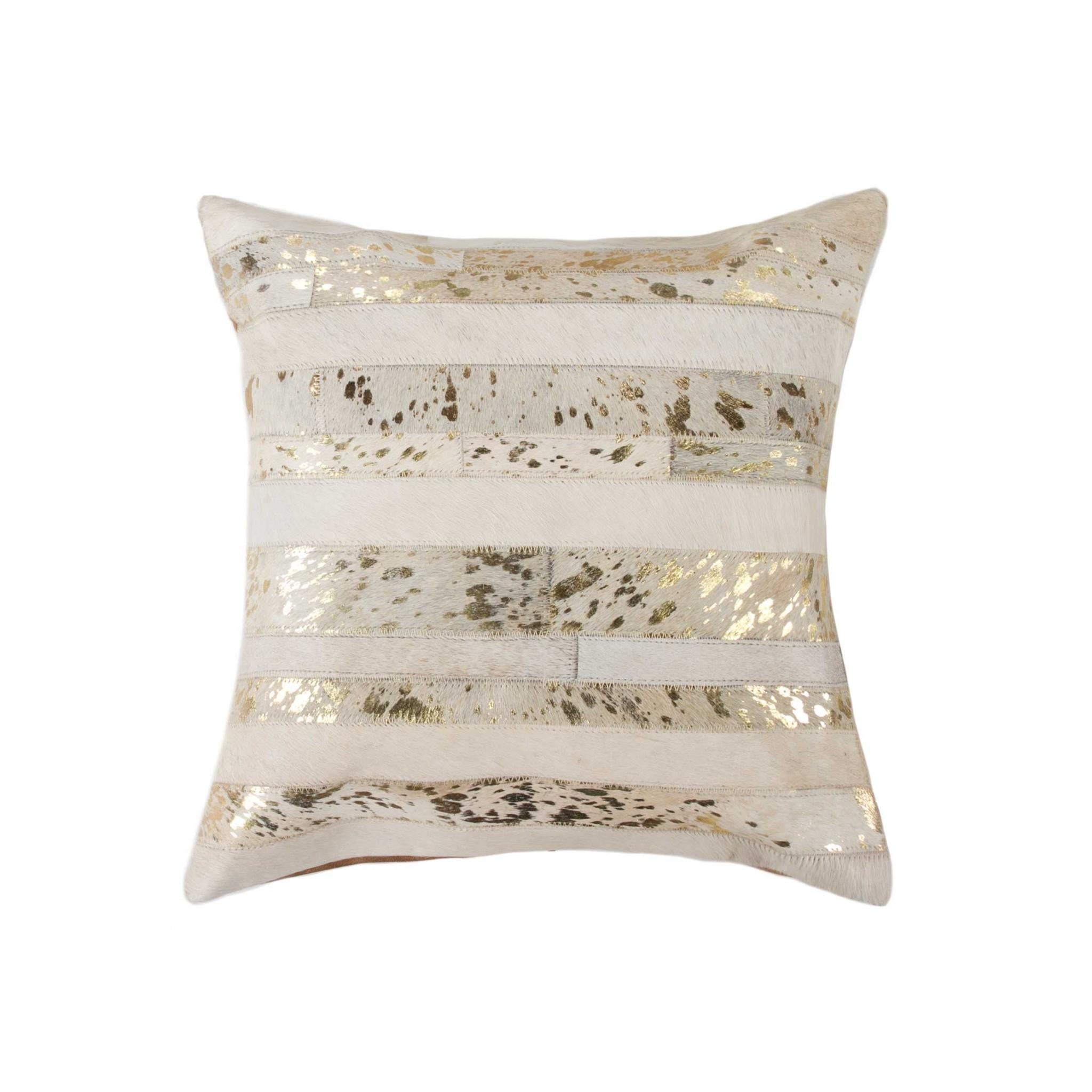 Beige Genuine Leather Square Accent Pillow