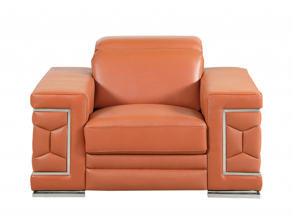 Modern 47" Camel Brown Top Grain Genuine Leather Accent Armchair