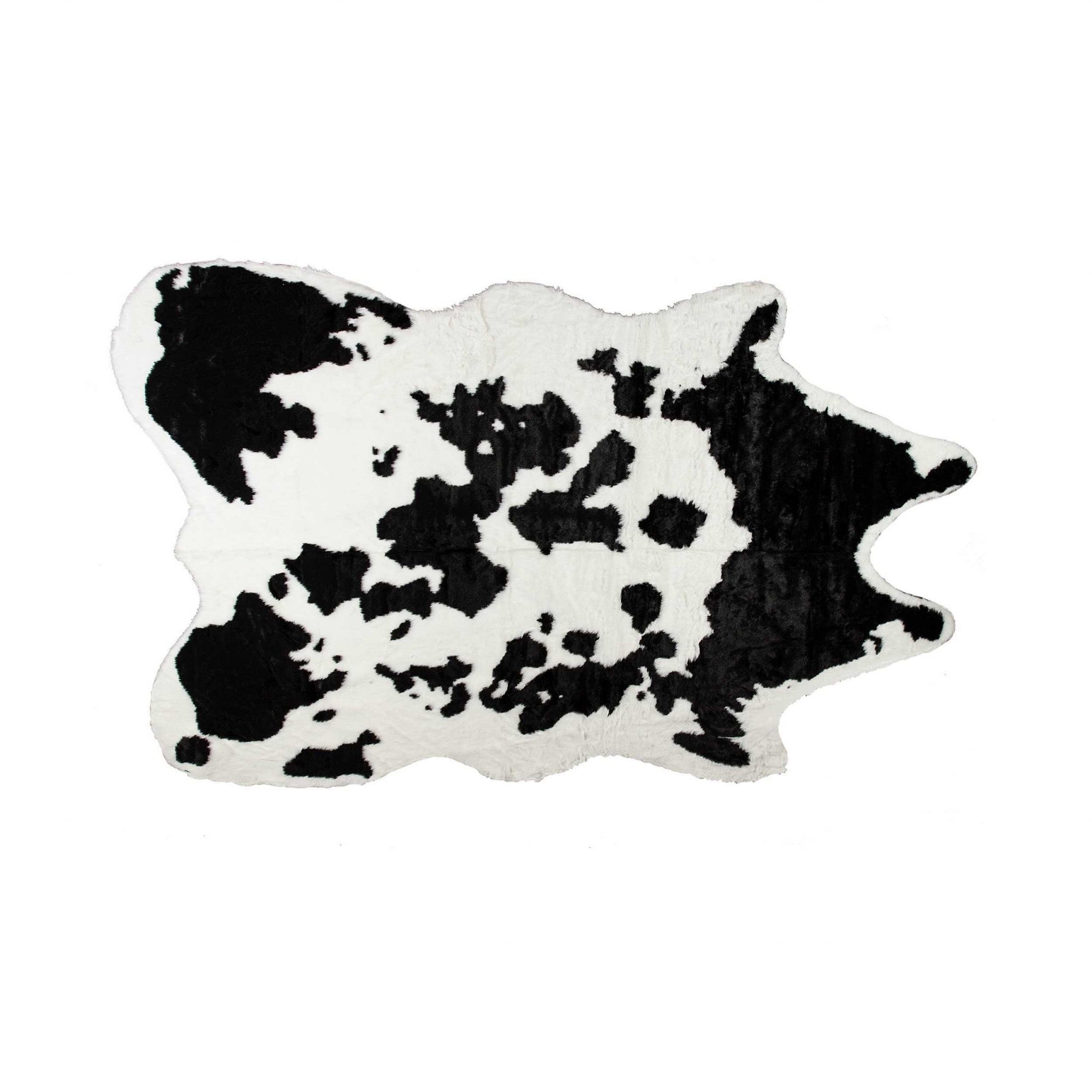 Black and White Cowhide Print Washable Area Rug