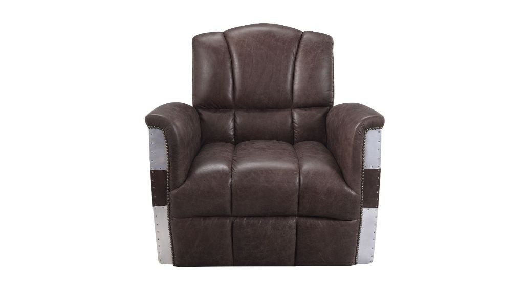 Contemporary 35" Brown Top Grain Leather Patchwork Club Chair