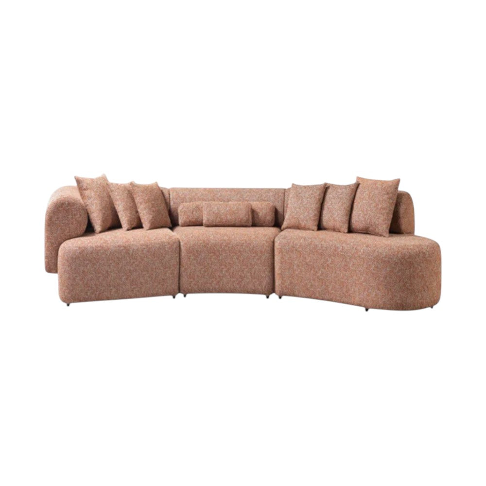 Modern Heathered Orange Boucle Modular Curved 3-Piece Right Hand Facing Sectional Sofa With Toss Pillows