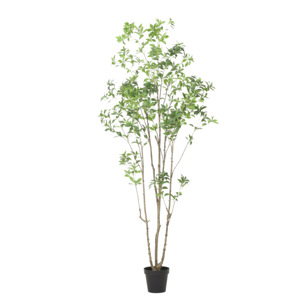 95" Large Green Artificial Floor Tree in Cylindrical Black Pot