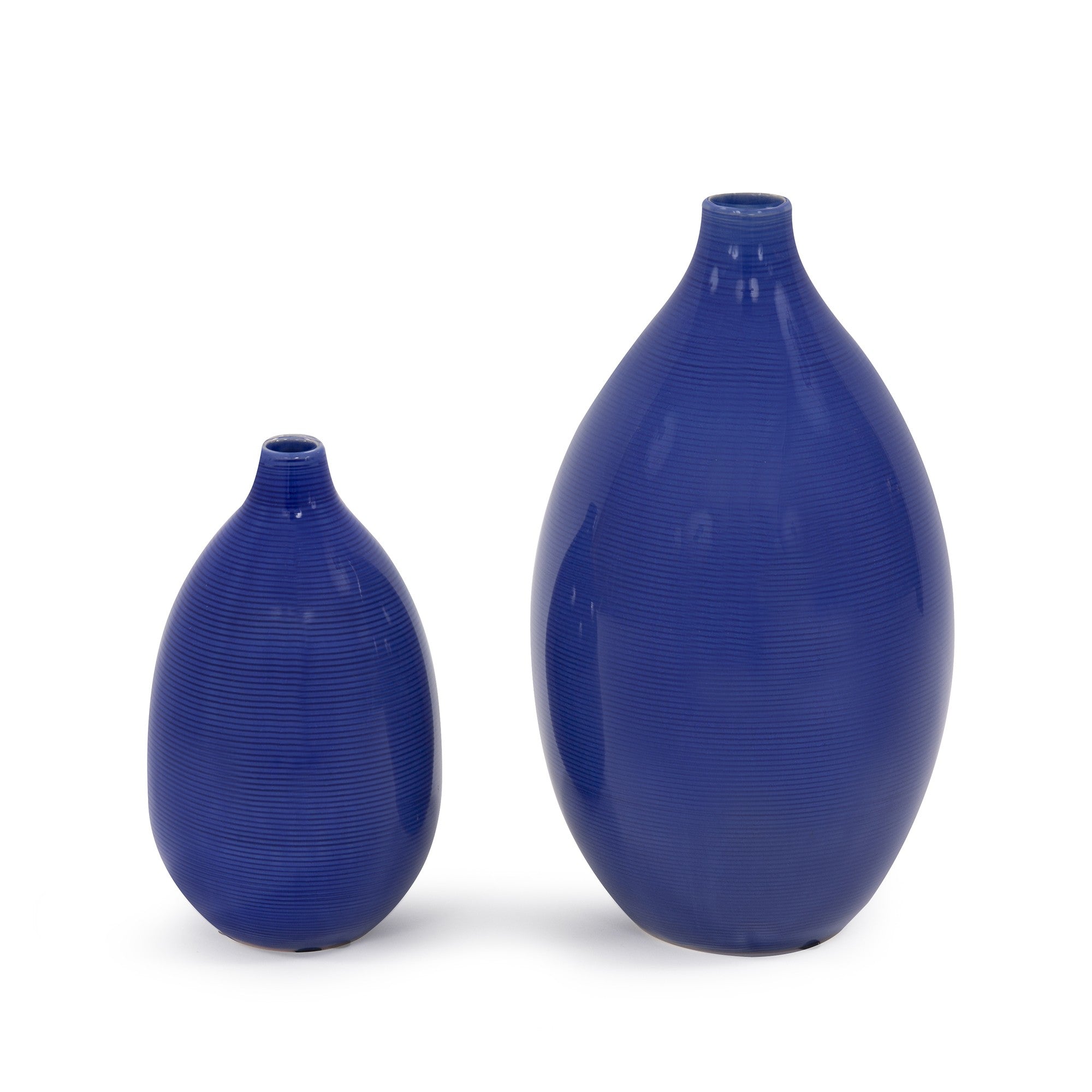 Set of 2 Cobalt Blue Round Ceramic Table Vases
