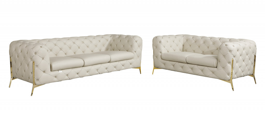 Modern 93" Beige Top Grain Italian Leather 2 Piece Living Room Set