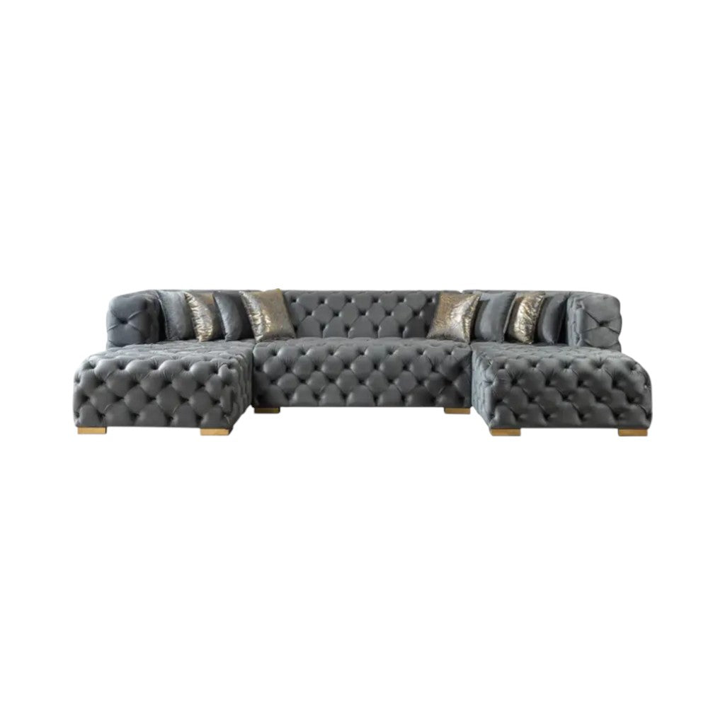Modern Tufted Gray Velvet Modular U-Shaped Symmetrical Sectional Sofa