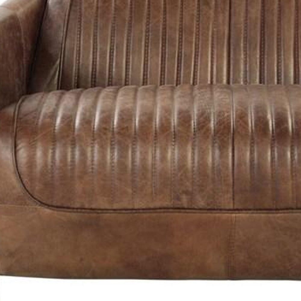 50" Premium Tufted Brown Leather Loveseat