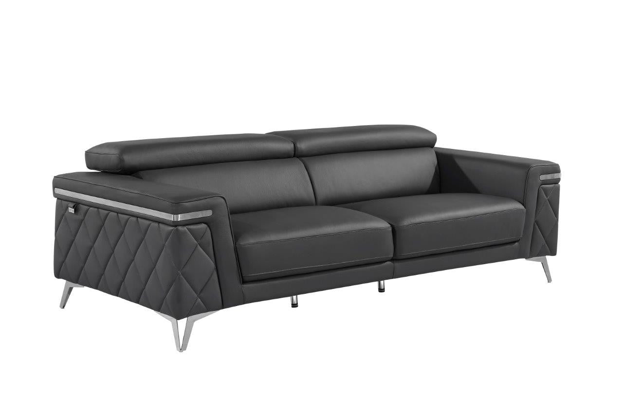 Contemporary 89" Charcoal Gray Top Grain Italian Leather 3-Piece Living Room Set