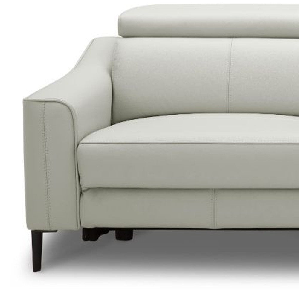 74" Contemporary Gray Genuine Leather Power Reclining Sofa with Black Metal Legs