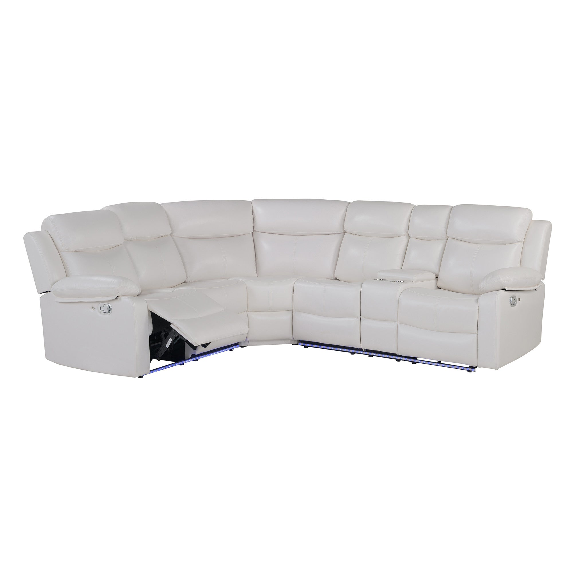 Off-White Faux Leather Reclining Curved 6-Piece Right Hand Facing Sectional