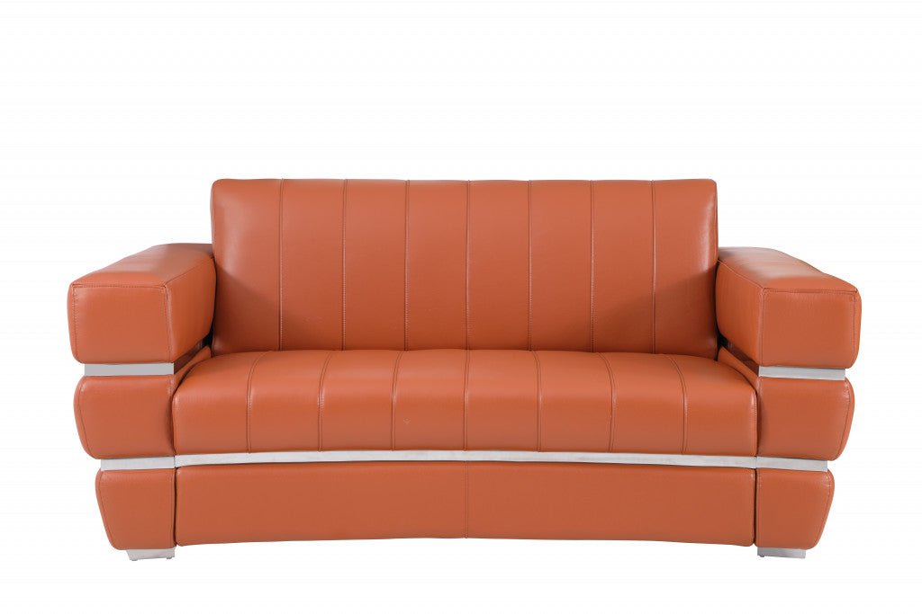 Modern 89" Wide Camel Top Grain Italian Leather 2 Piece Living Room Set