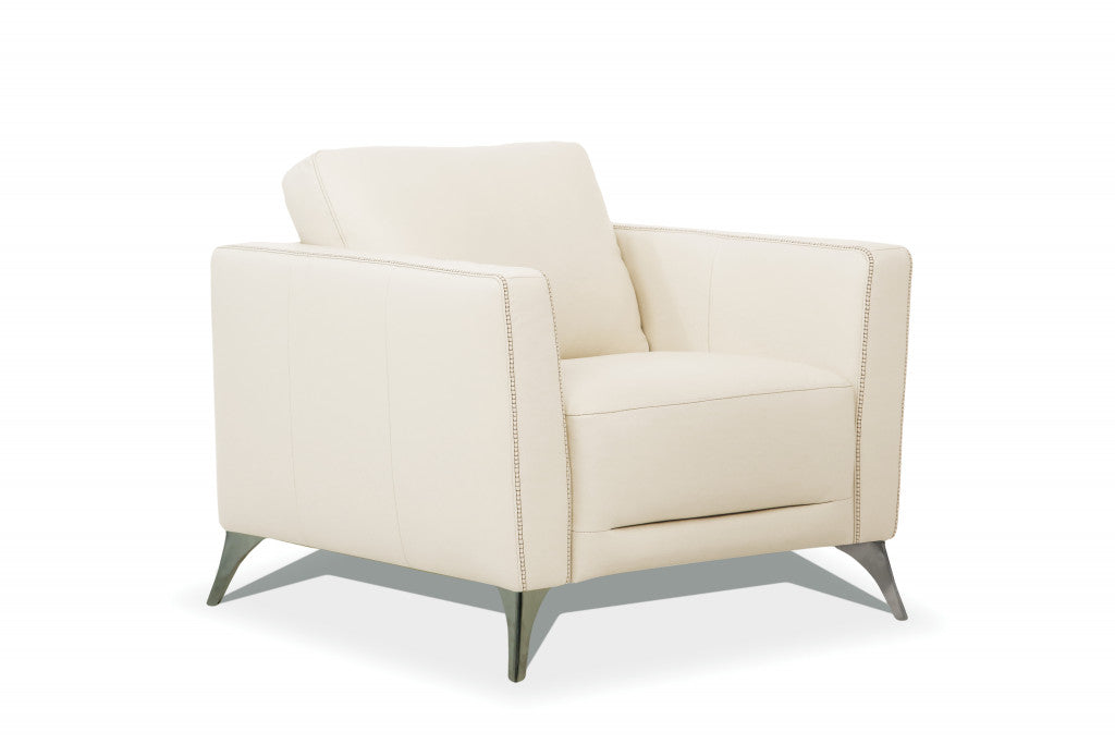 Modern 35" Cream Top Grain Genuine Leather Armchair