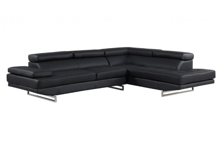Modern Black Leather L-Shaped 2-Piece Corner Sectional