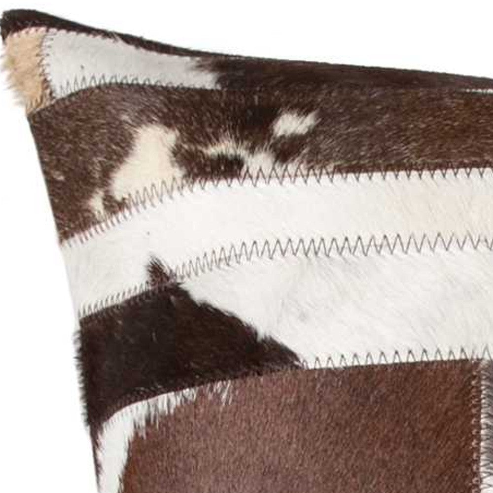 Chocolate and Ivory Striped Cowhide Accent Throw Pillow