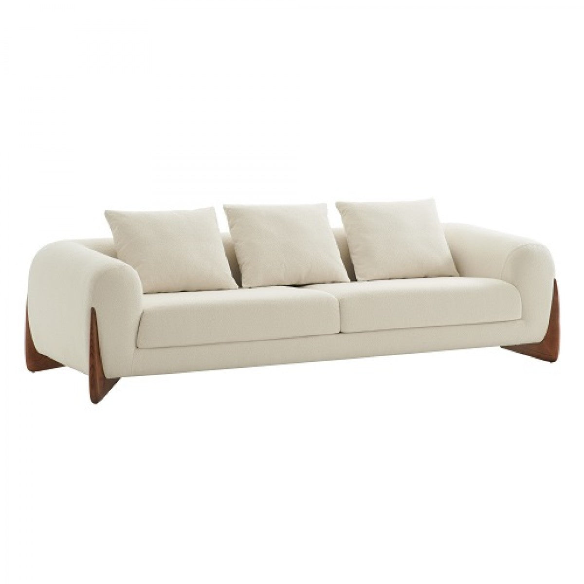 100" Contemporary Cream Fabric Sofa with Wood Brown Legs