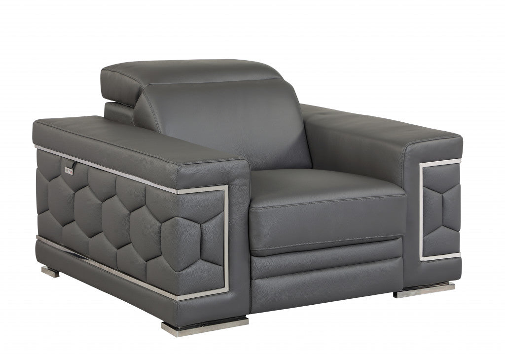 Modern 47" Dark Slate Gray Top Grain Genuine Leather Accent Armchair