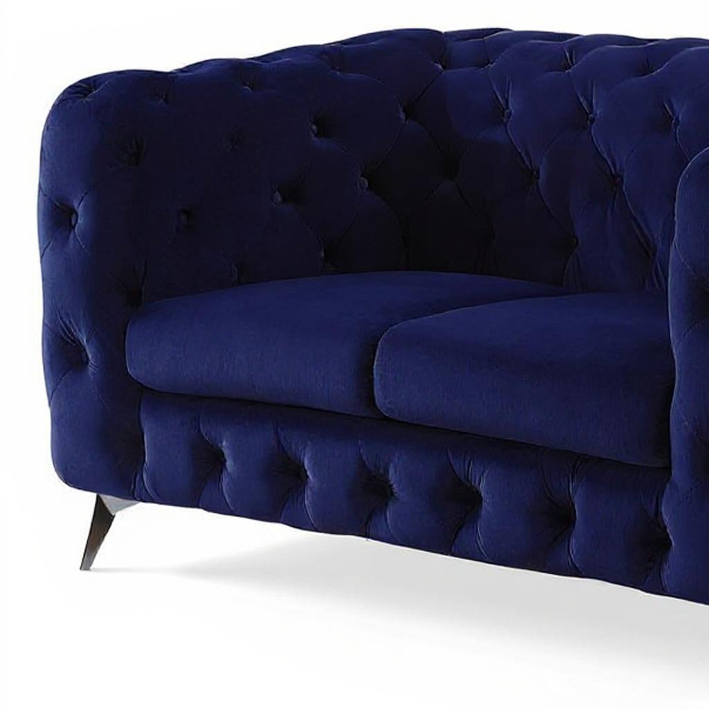 72" Modern Blue Velvet Loveseat with Silver Legs