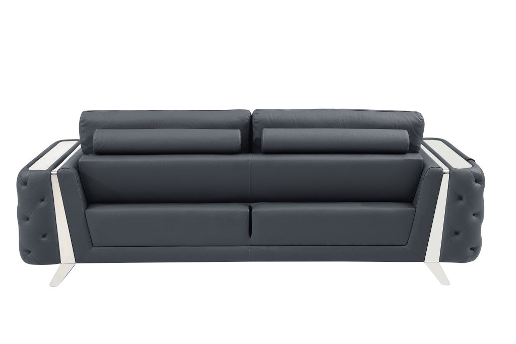 Contemporary 90" Dark Gray Top Grain Italian Leather 2 Piece Living Room Set