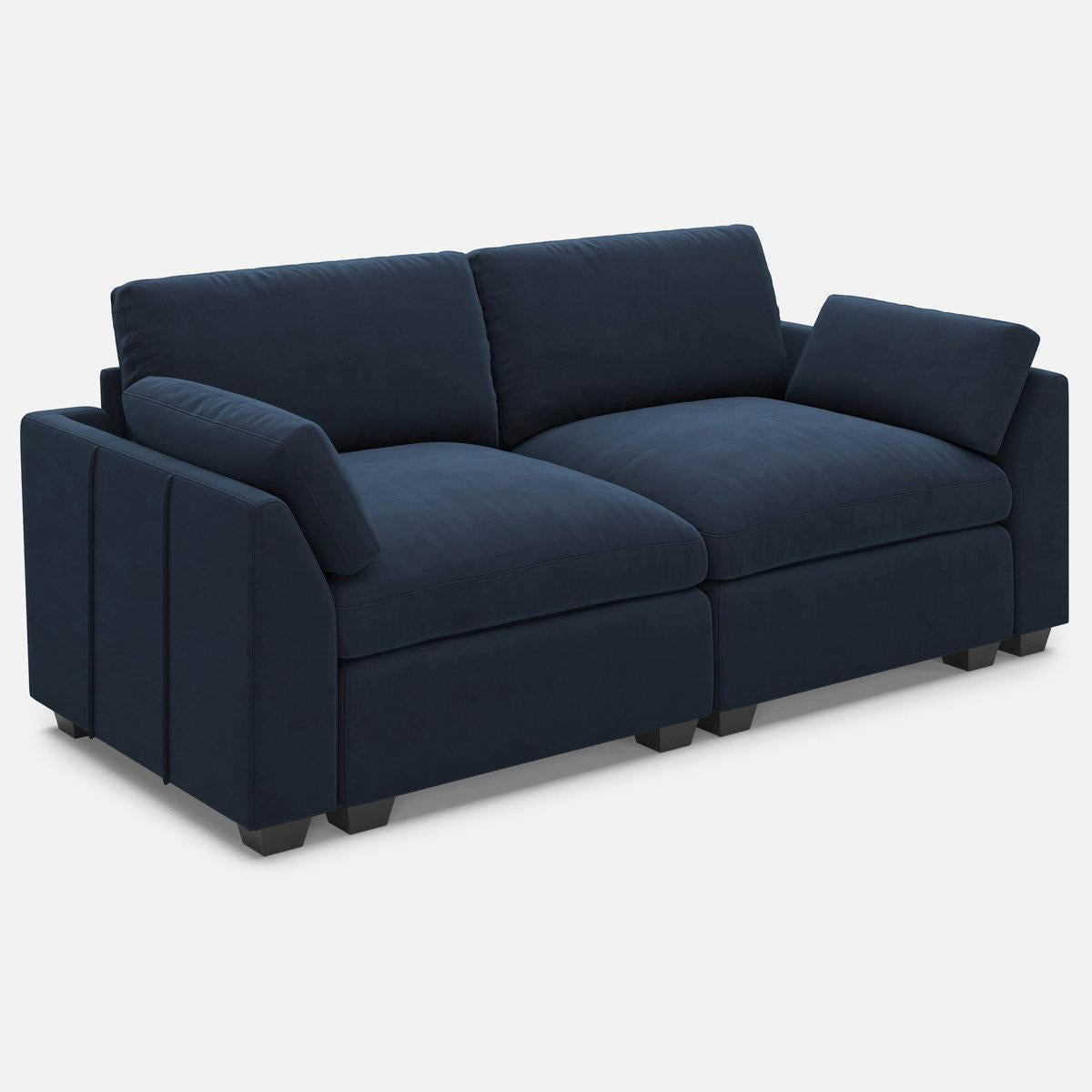 75" Modern Navy Blue Velvet Modular Loveseat with Black Legs