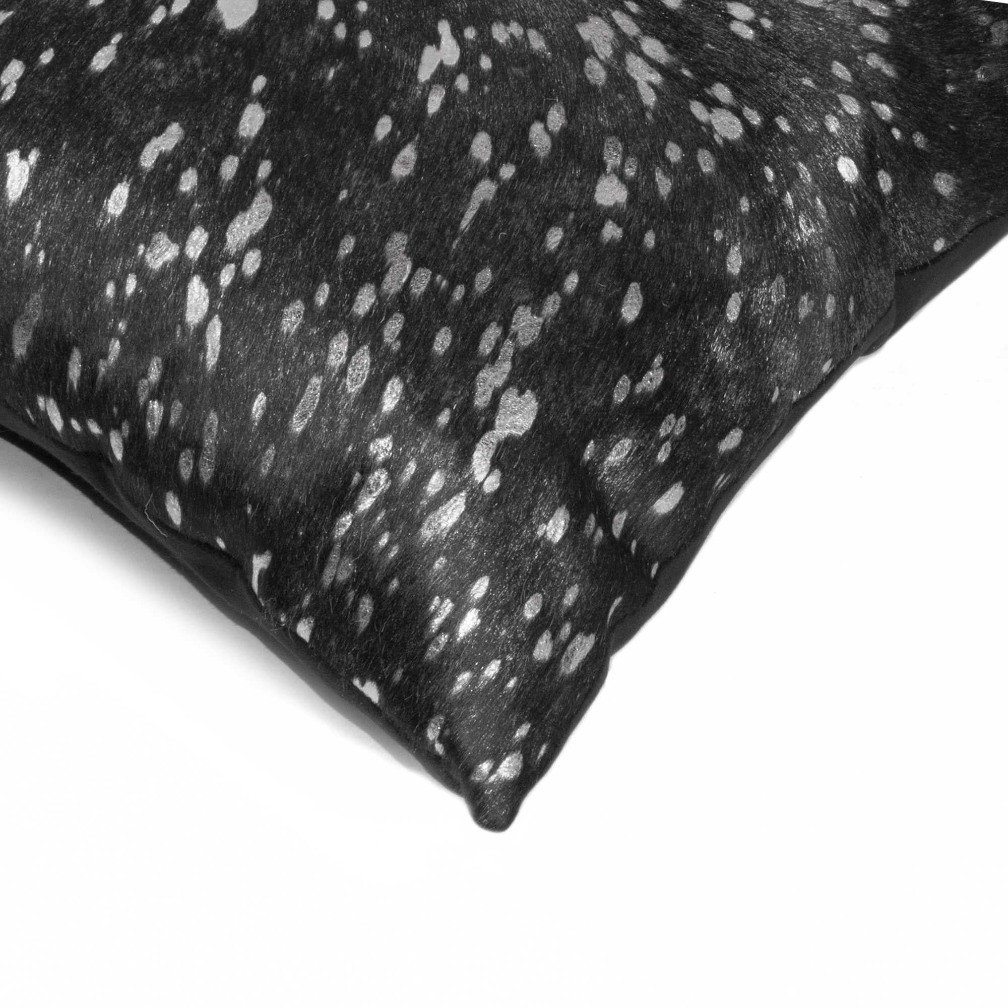Black and Silver Metallic Genuine Leather Accent Throw Pillow