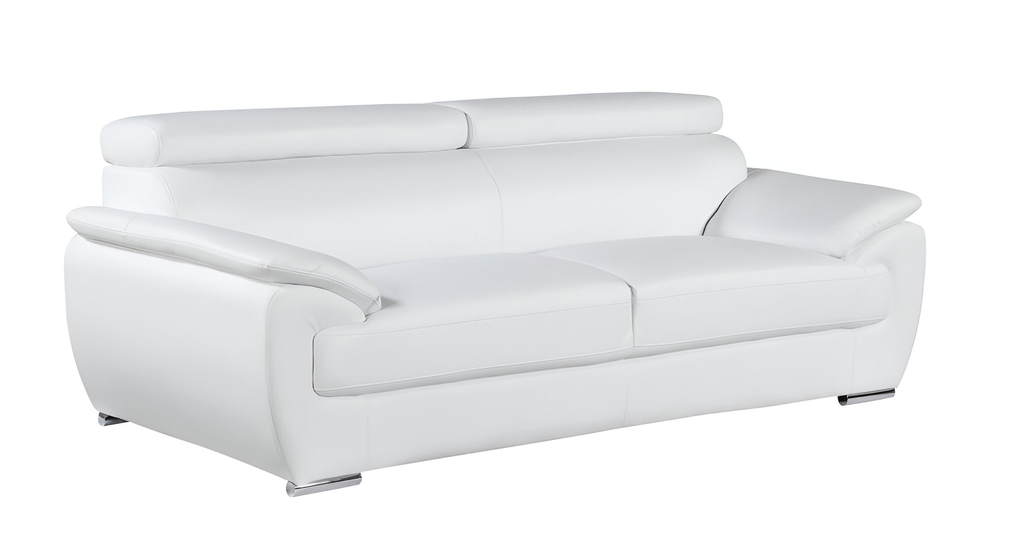 86" Modern White Leather Sofa with Silver Stainless Steel Legs