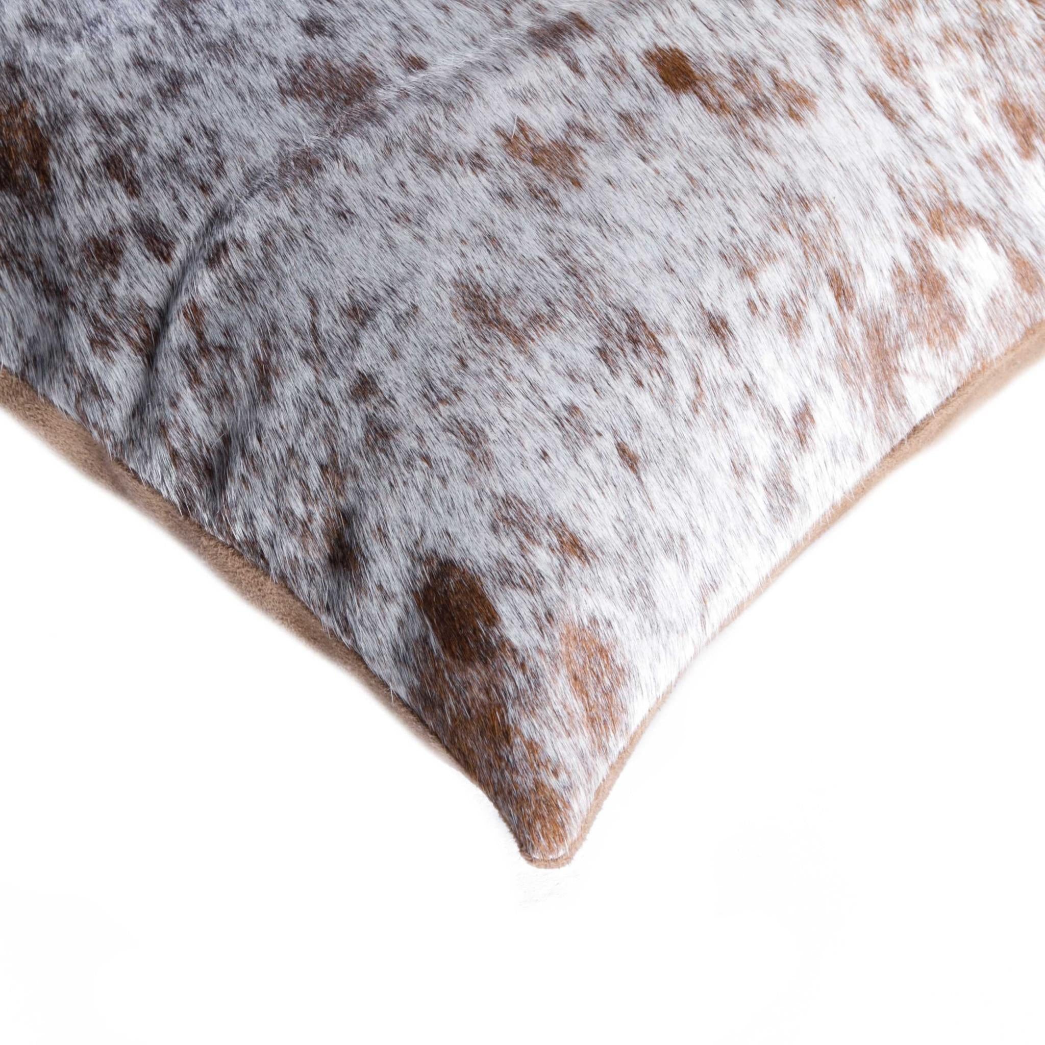 Set of 2 Lumbar Genuine Leather  Brown and White Throw Pillows