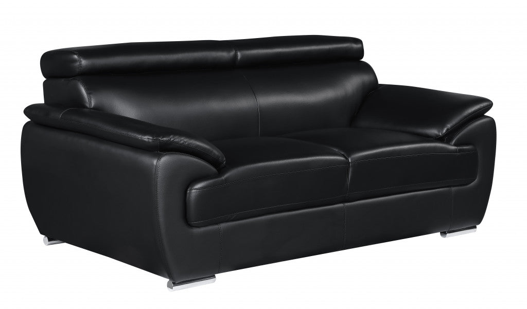 69" Modern Black Faux Leather Loveseat with Silver Chrome Legs