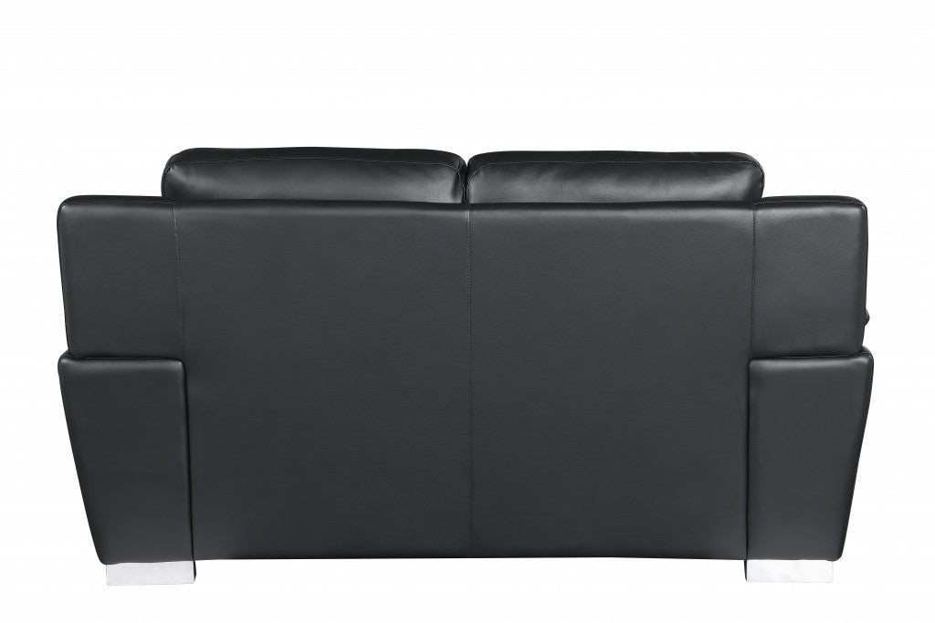 69" Chic Black Faux Leather Loveseat with Silver Chrome Legs