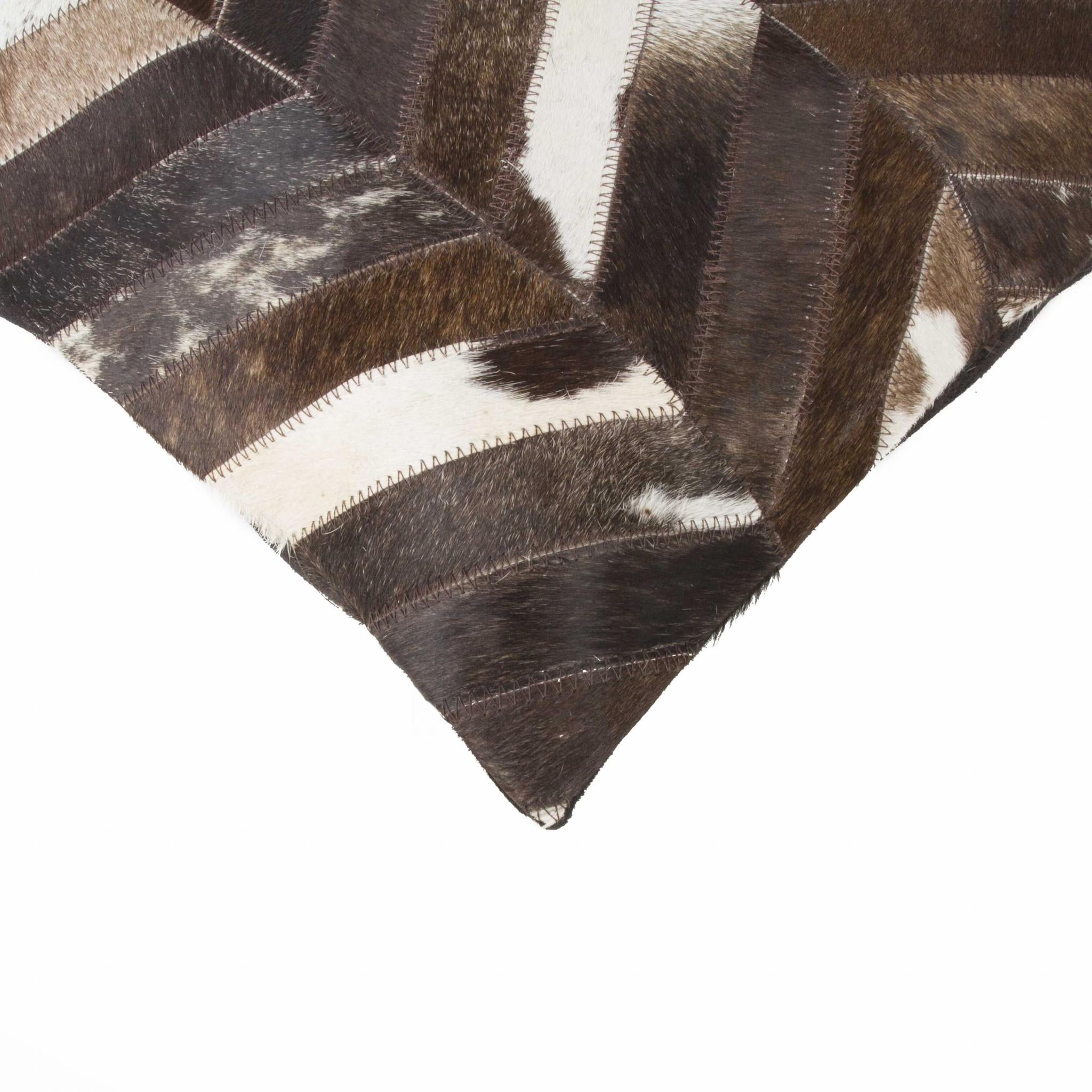 Brown and Off White Chevron Cowhide Accent Throw Pillow