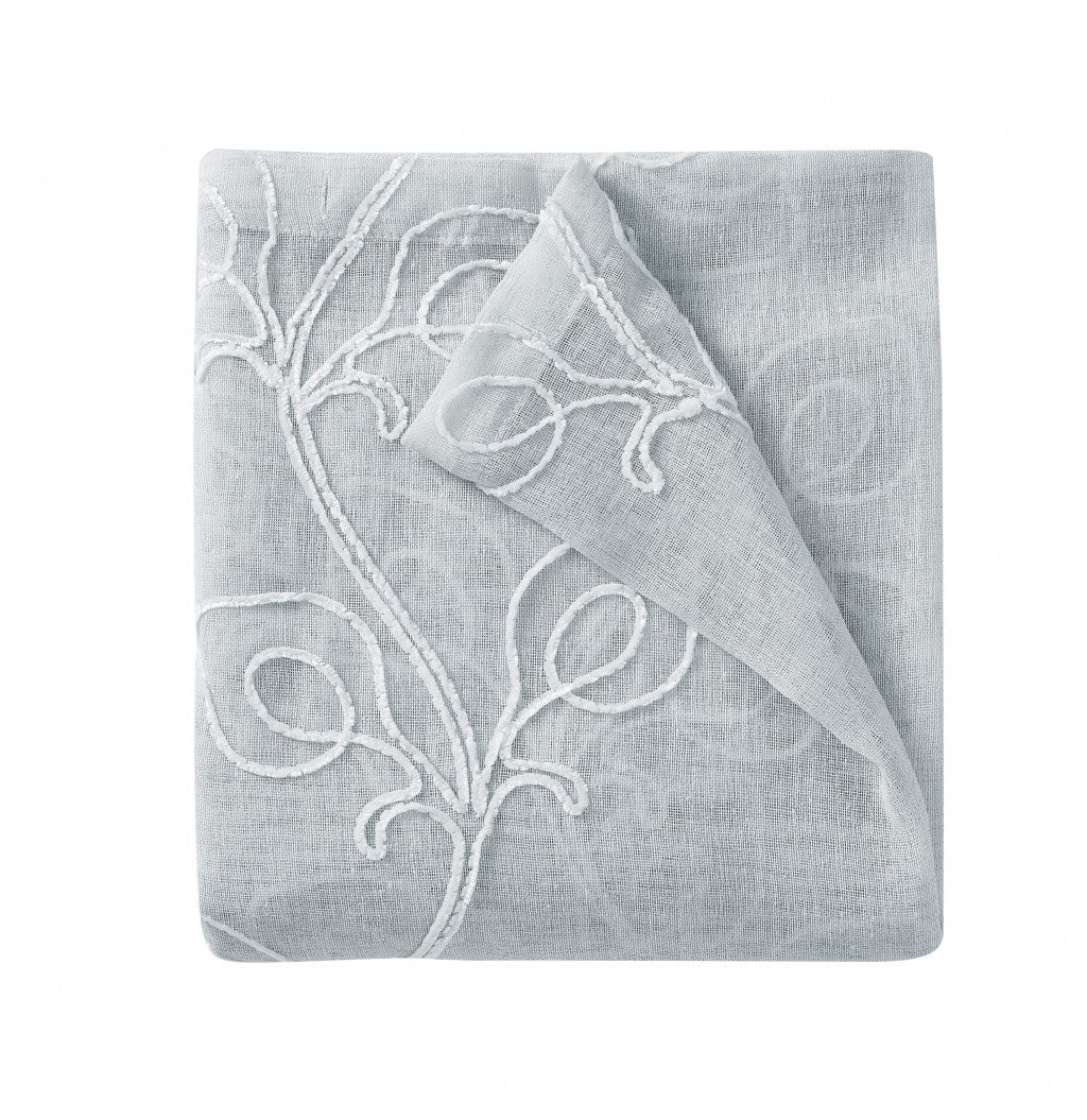 Set of 2 Silver Boho Embroidered Semi-Sheer Window Curtain Panels