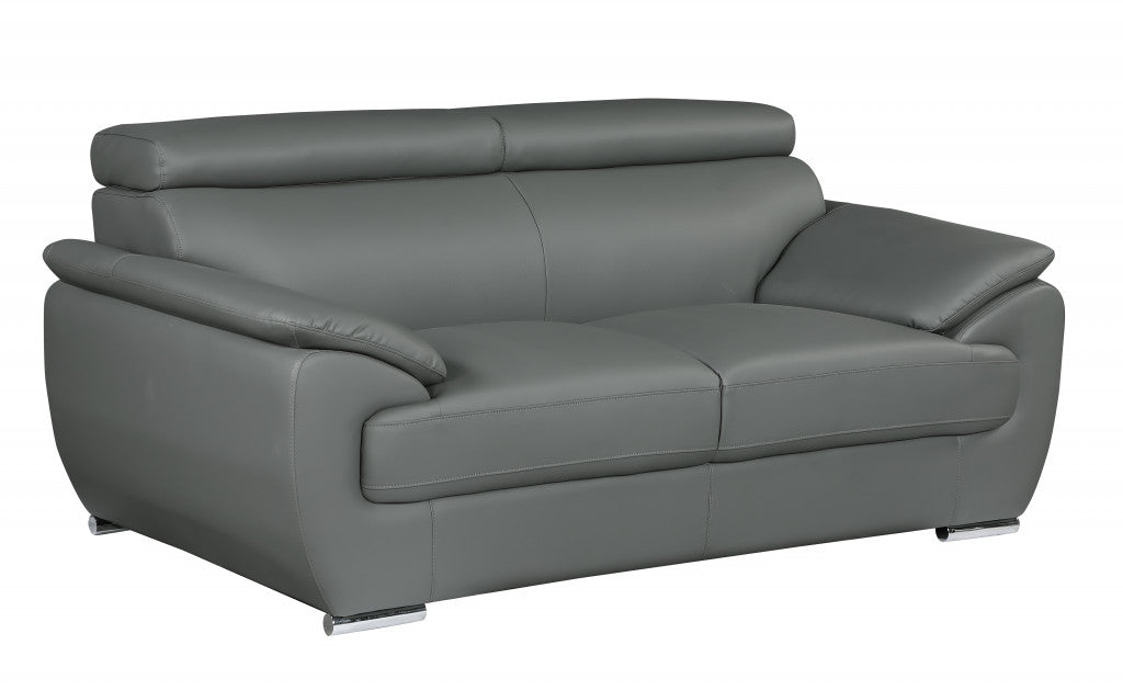 69" Gray Faux Leather Loveseat with Silver Chrome Legs