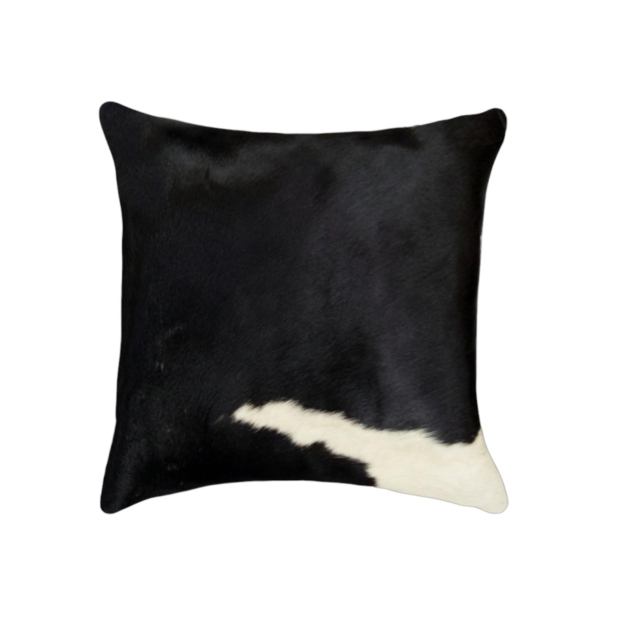 Black and White Set of 2 Square Genuine Leather Accent Pillows