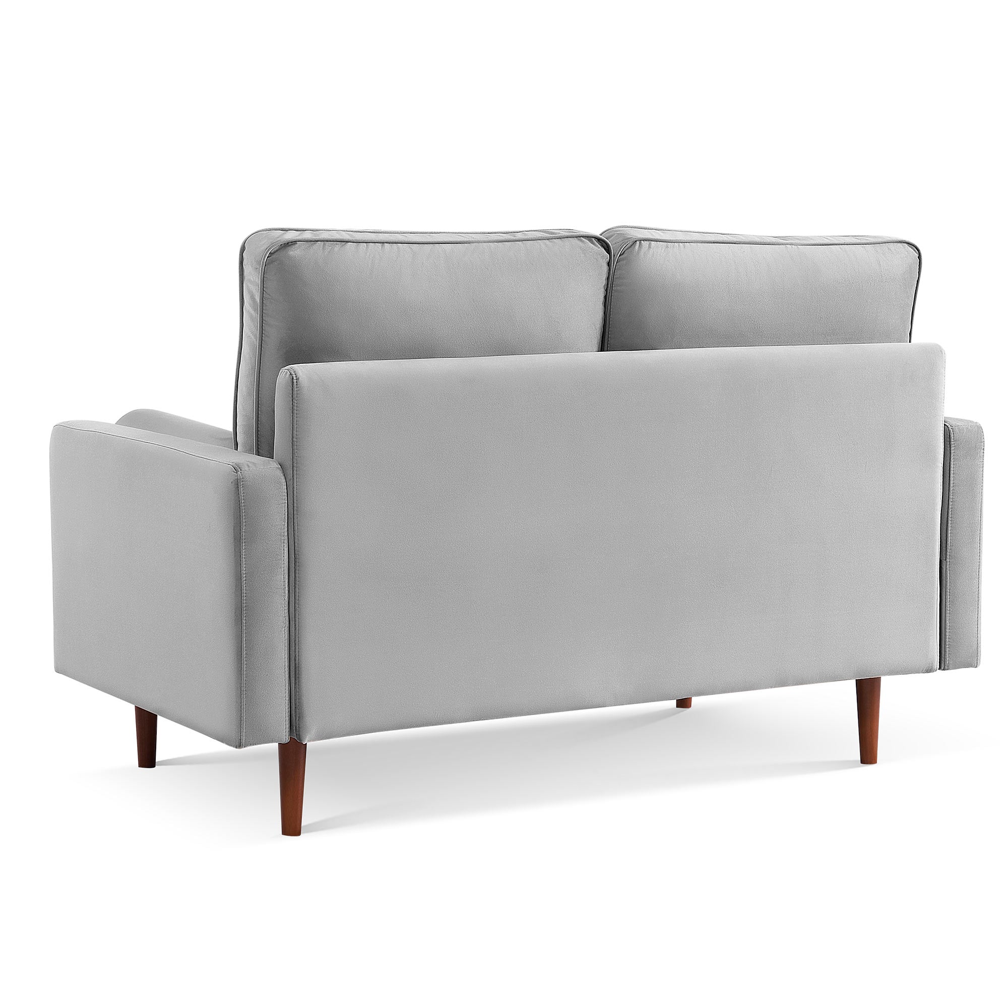 57" Mid-Century Gray Velvet Loveseat with Dark Brown Wood Legs
