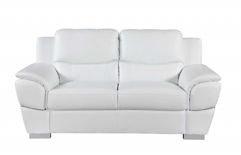 69" White Faux Leather Loveseat with Silver Chrome Legs