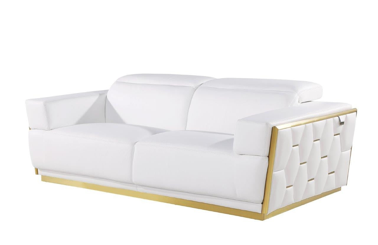 Modern 89" Pristine White Full Grain Italian Leather 2 Piece Living Room Set