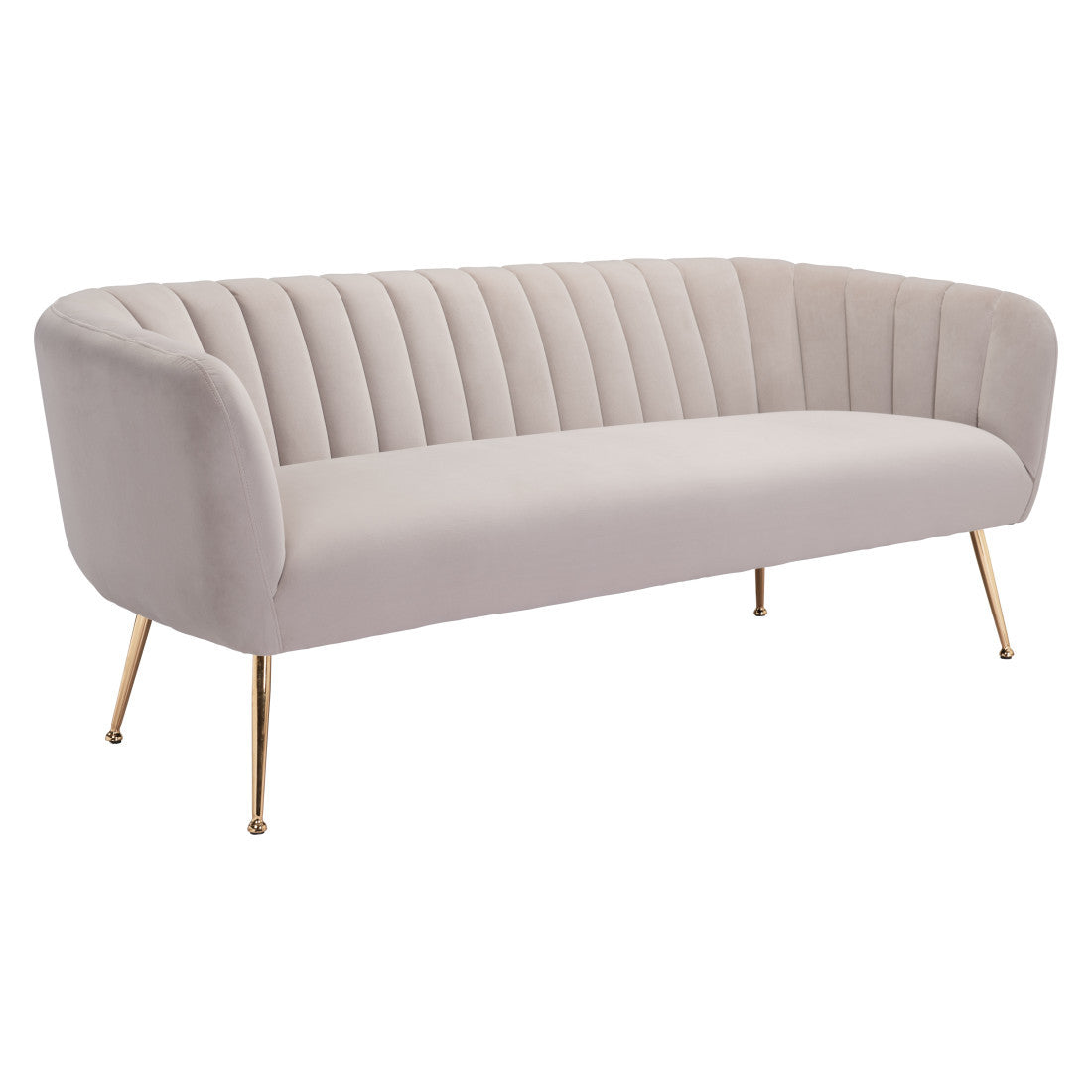 70" Contemporary Beige Velvet Sofa with Gold Legs